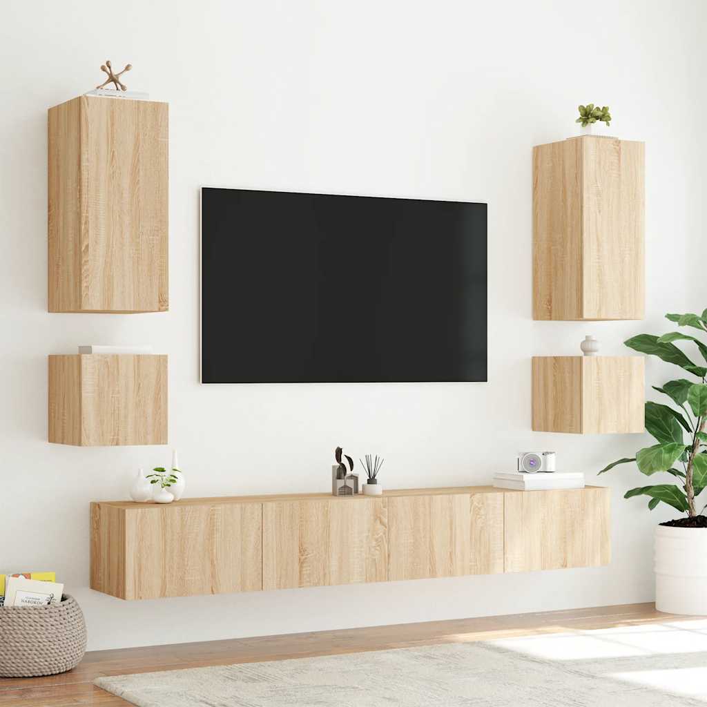 Zidni TV ormarić s LED svjetlima boja hrasta 100 x 35 x 41 cm