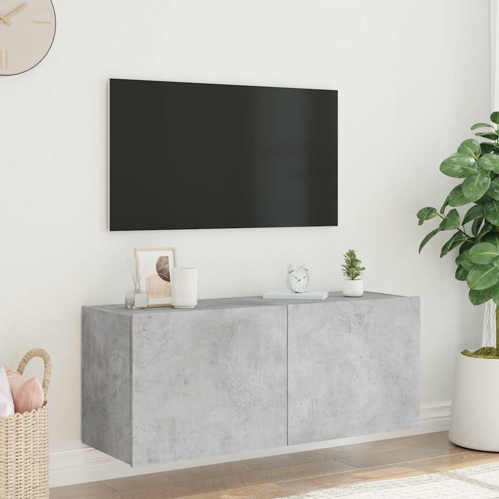 Zidni TV ormarić s LED svjetlima siva boja betona 100x35x41 cm