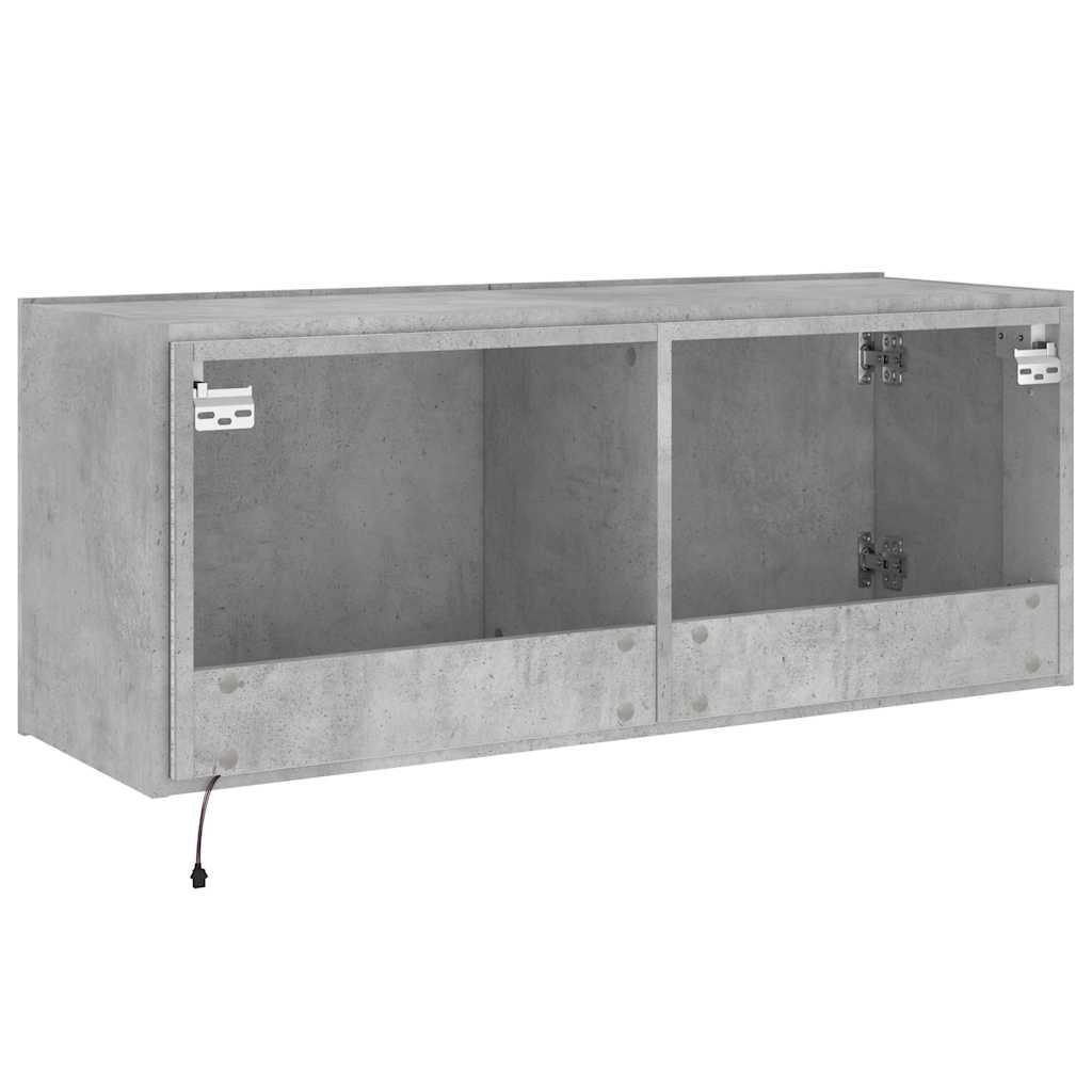 Zidni TV ormarić s LED svjetlima siva boja betona 100x35x41 cm