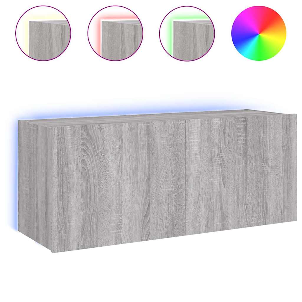 Zidni TV ormarić s LED svjetlima siva boja hrasta 100x35x41 cm
