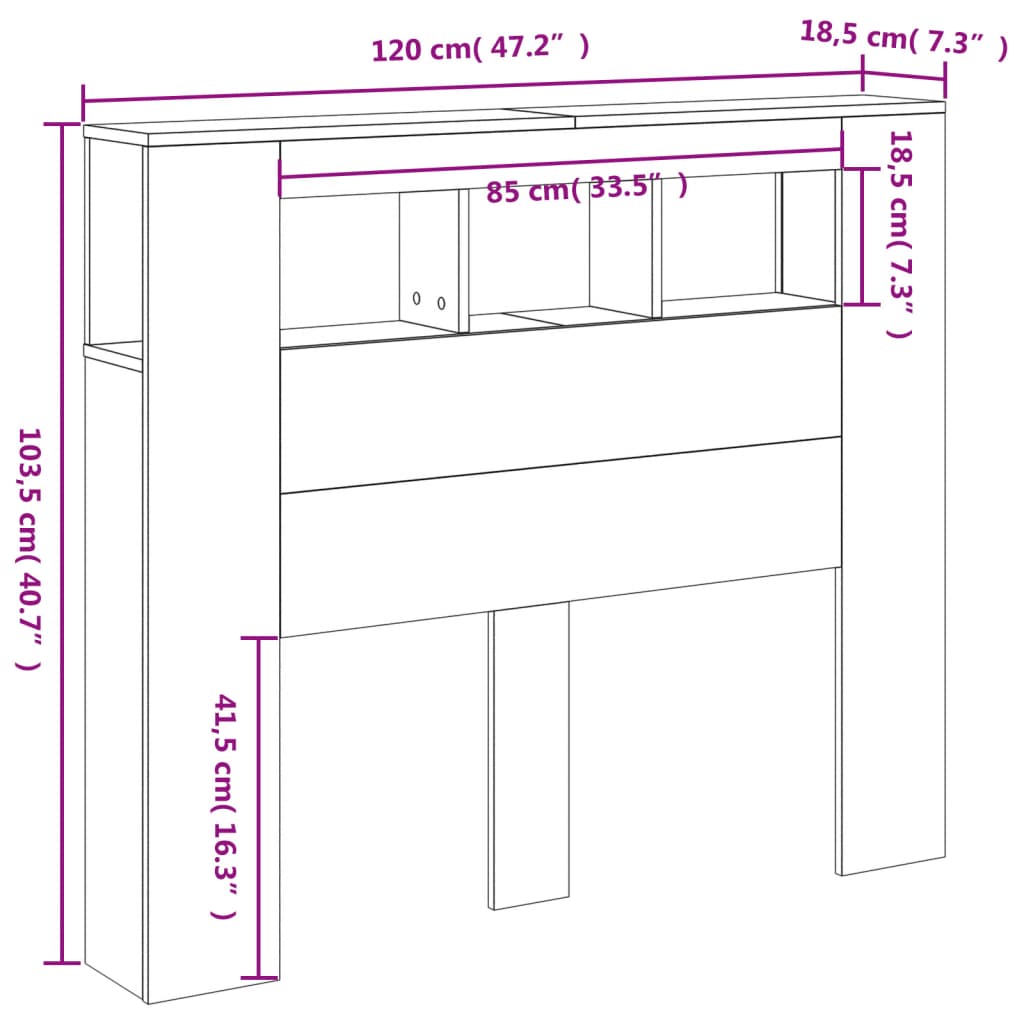 LED uzglavlje boja hrasta sonome 120x18,5x103,5 cm