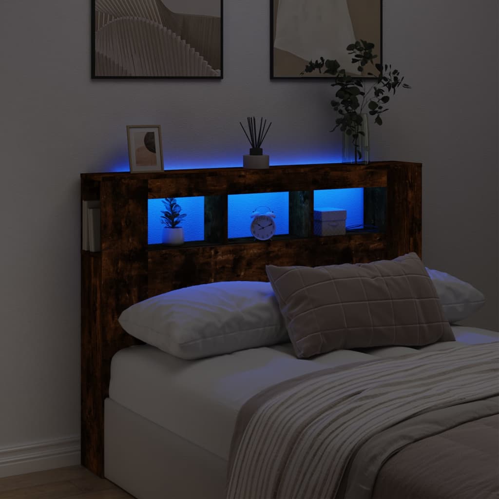 LED uzglavlje boja dimljenog hrasta 140x18,5x103,5 cm