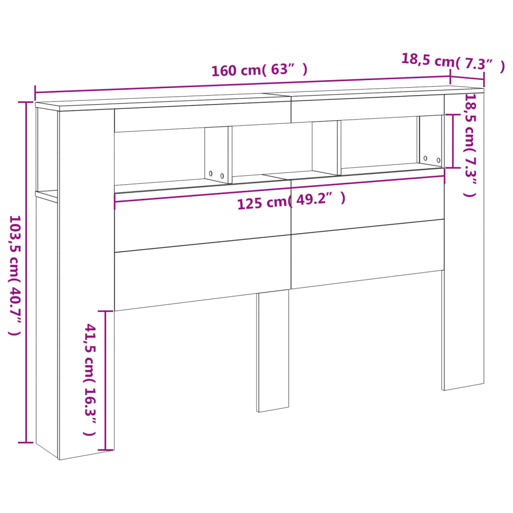 LED uzglavlje bijelo 160 x 18,5 x 103,5 cm konstruirano drvo