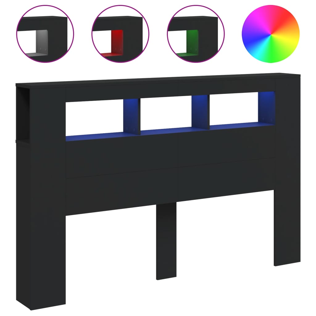 LED uzglavlje crno 160x18,5x103,5 cm konstruirano drvo