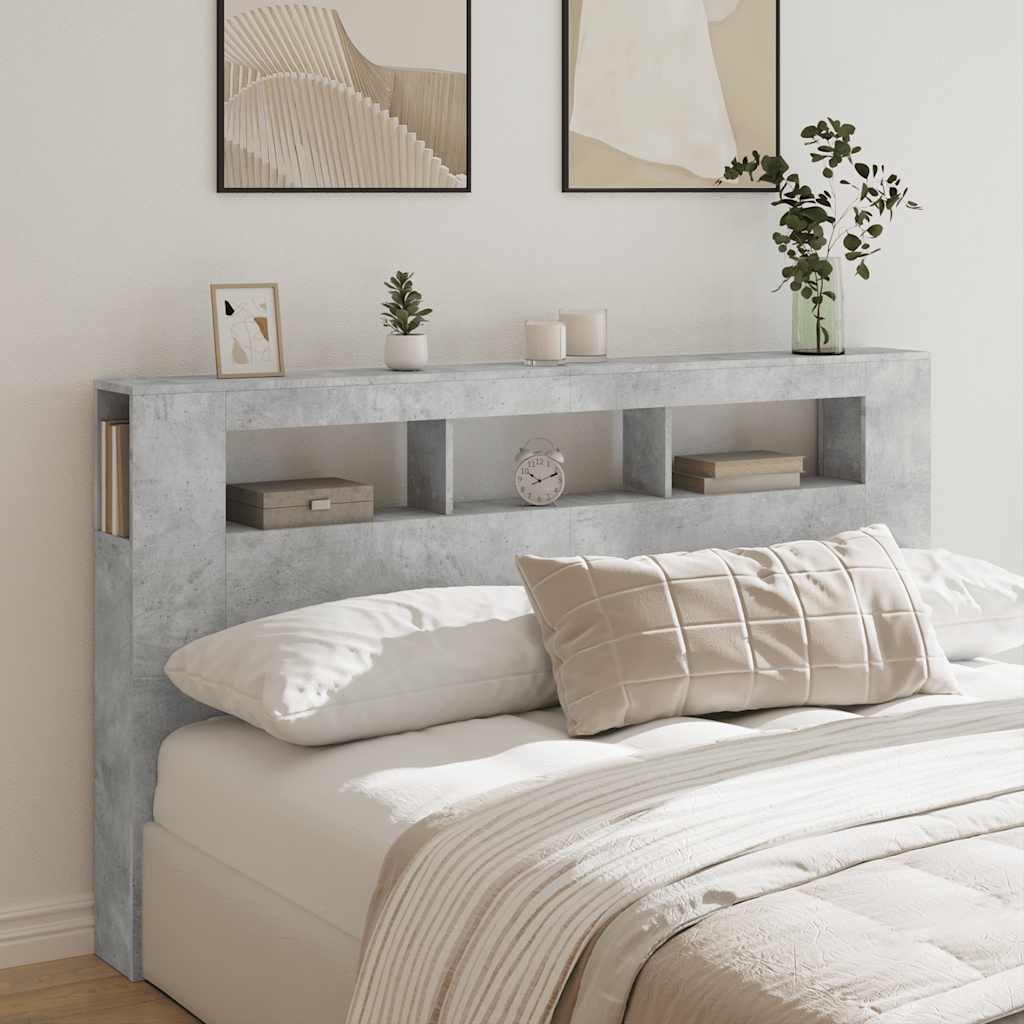 LED uzglavlje siva boja betona 180x18,5x103,5 cm