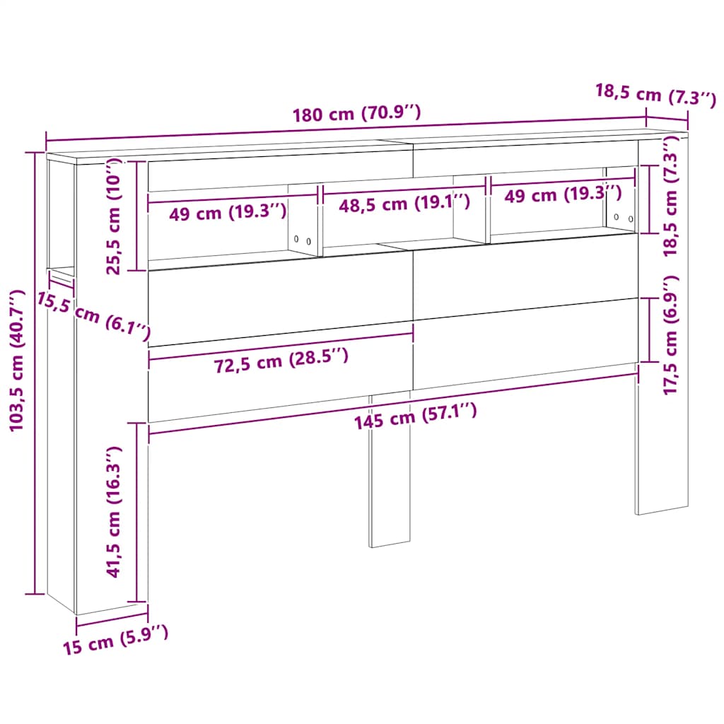 LED uzglavlje boja hrasta 180x18,5x103,5 cm konstruirano drvo