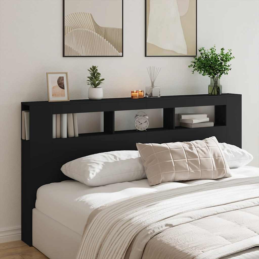 LED uzglavlje crno 200x18,5x103,5 cm konstruirano drvo