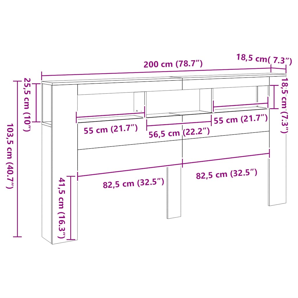 LED uzglavlje boja hrasta sonome 200x18,5x103,5 cm
