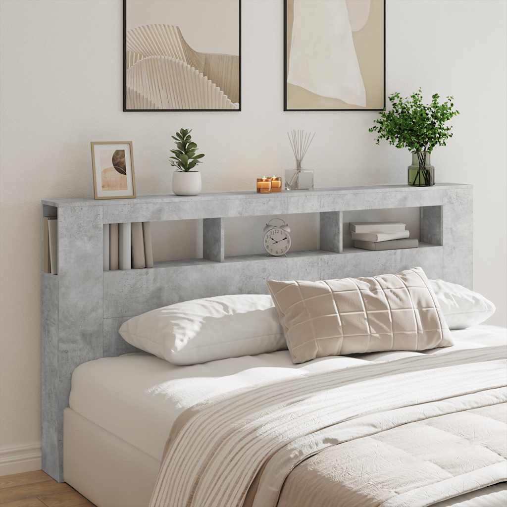 LED uzglavlje siva boja betona 200x18,5x103,5 cm