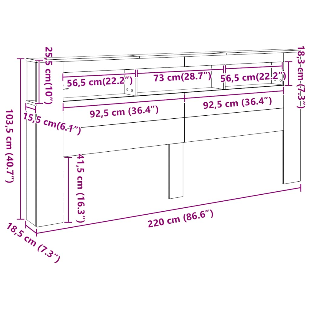 LED uzglavlje boja hrasta 220x18,5x103,5 cm konstruirano drvo