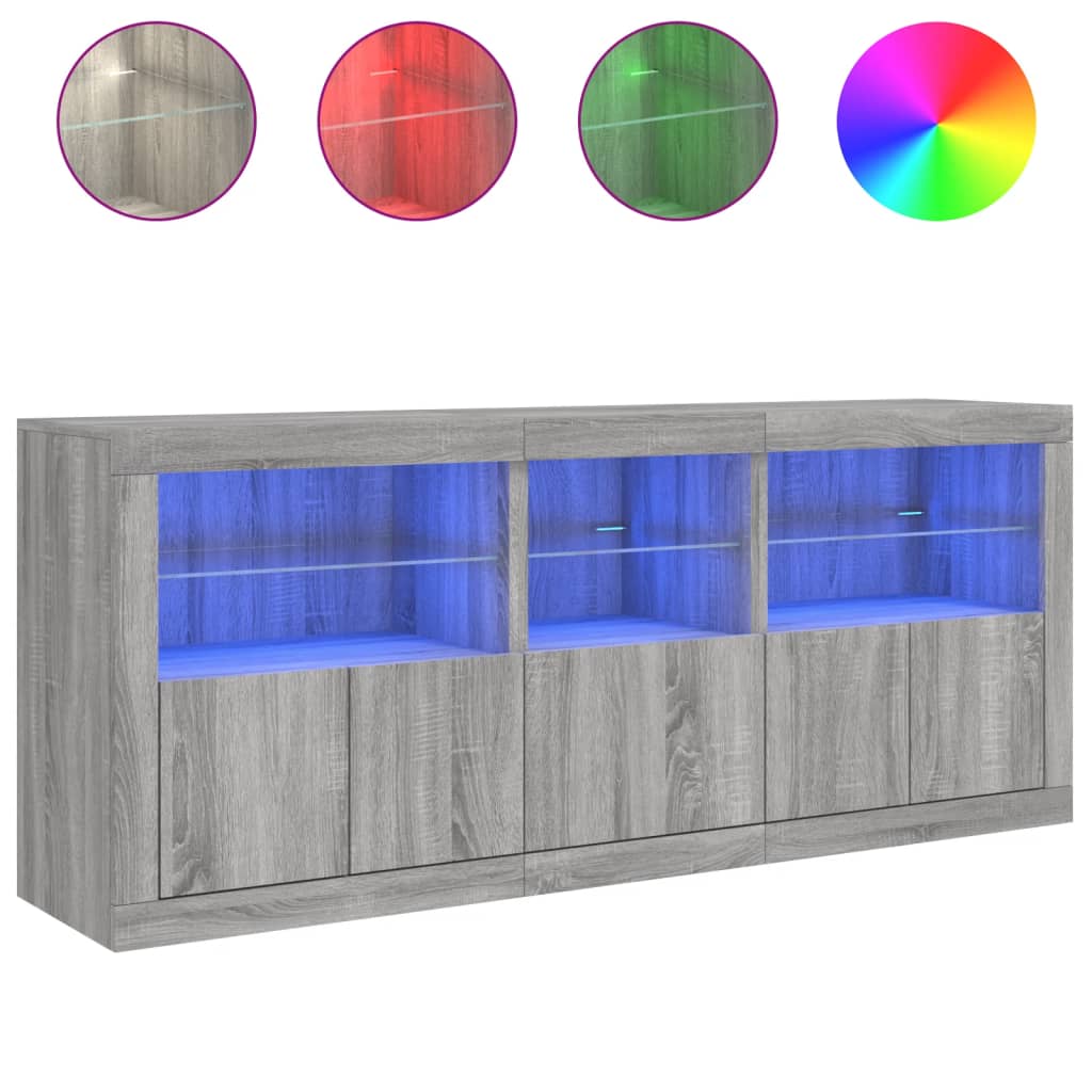 Komoda s LED svjetlima boja sivog hrasta 162 x 37 x 67 cm