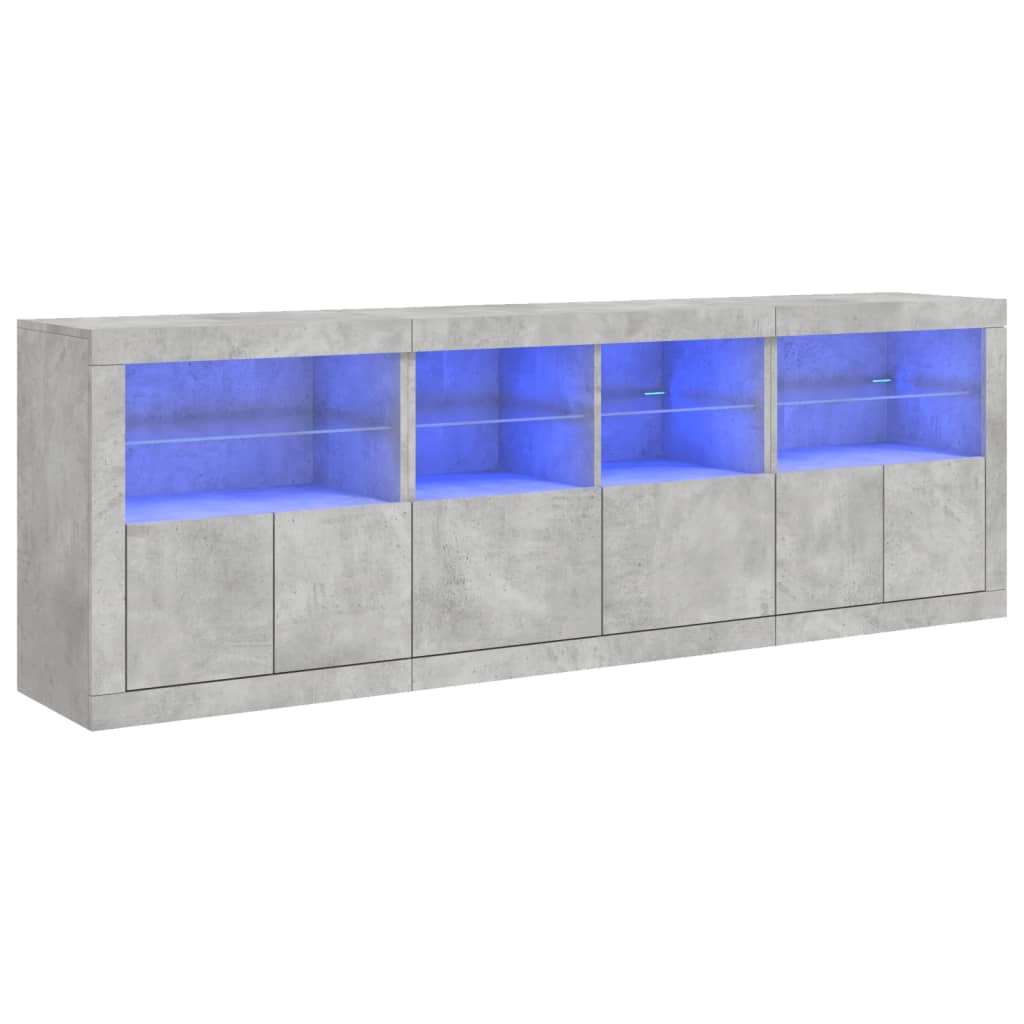 Komoda s LED svjetlima siva boja betona 202x37x67 cm