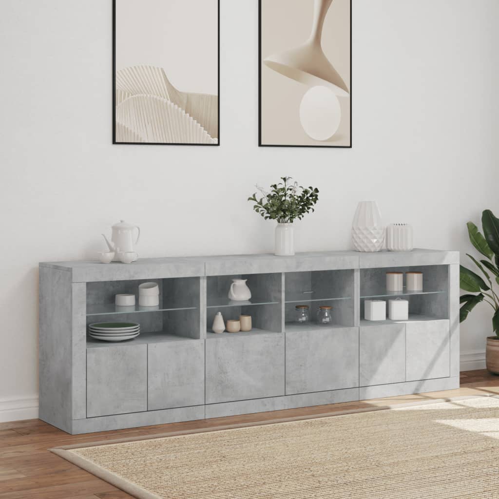 Komoda s LED svjetlima siva boja betona 202x37x67 cm
