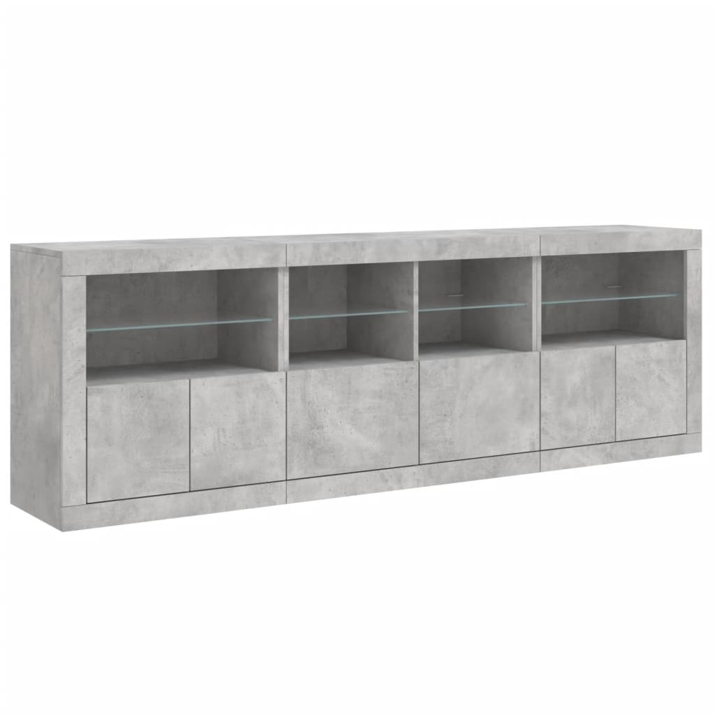 Komoda s LED svjetlima siva boja betona 202x37x67 cm