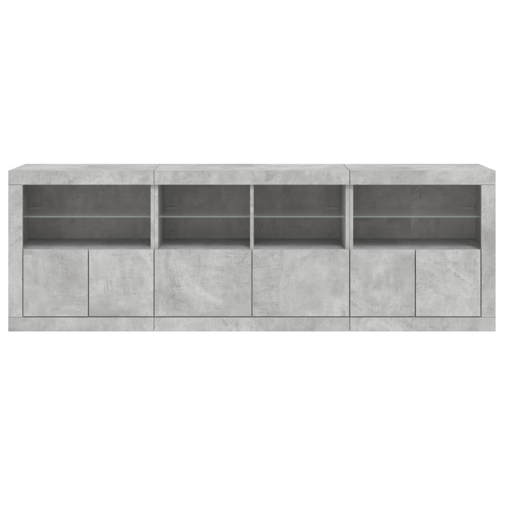 Komoda s LED svjetlima siva boja betona 202x37x67 cm