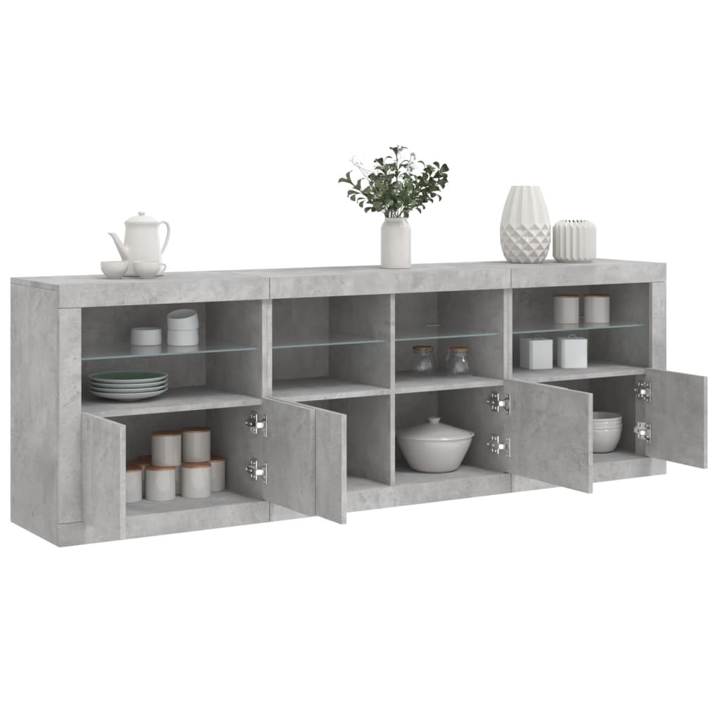 Komoda s LED svjetlima siva boja betona 202x37x67 cm