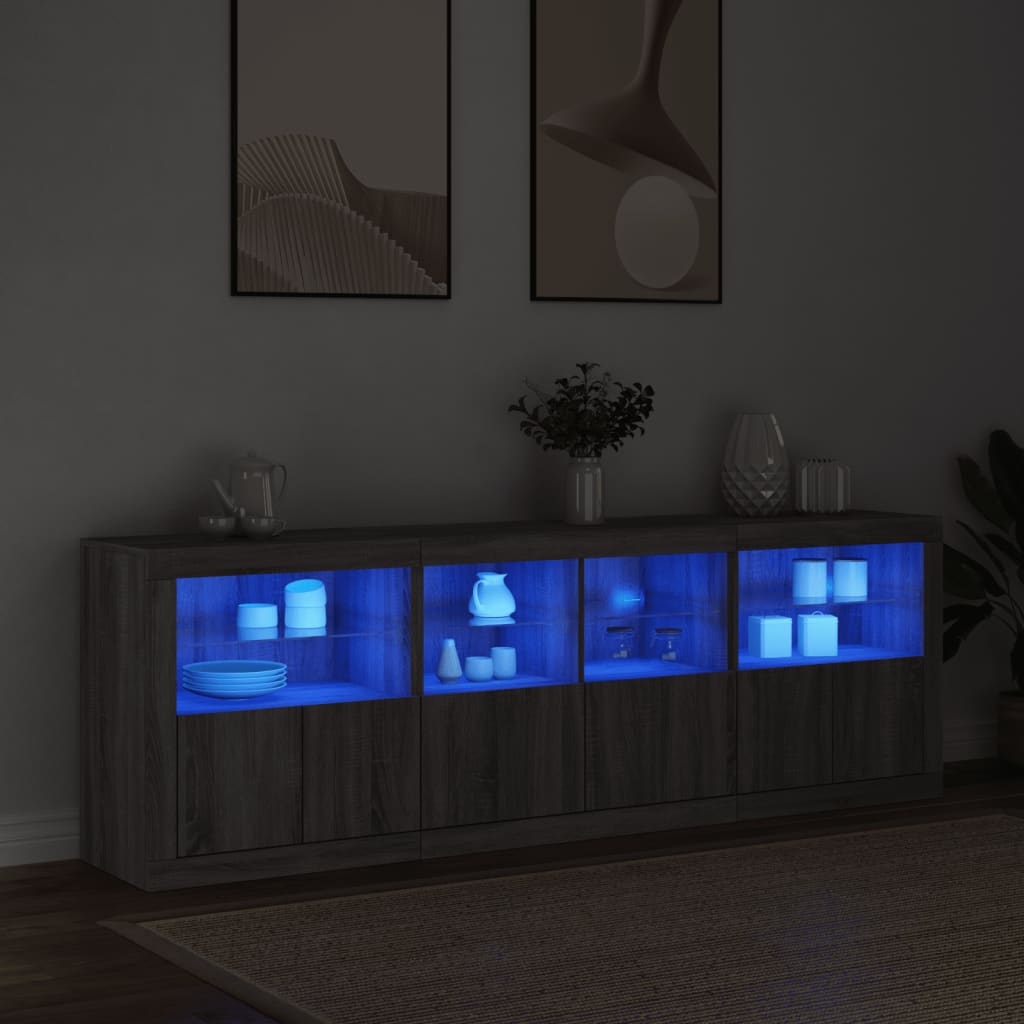 Komoda s LED svjetlima boja sivog hrasta 202x37x67 cm