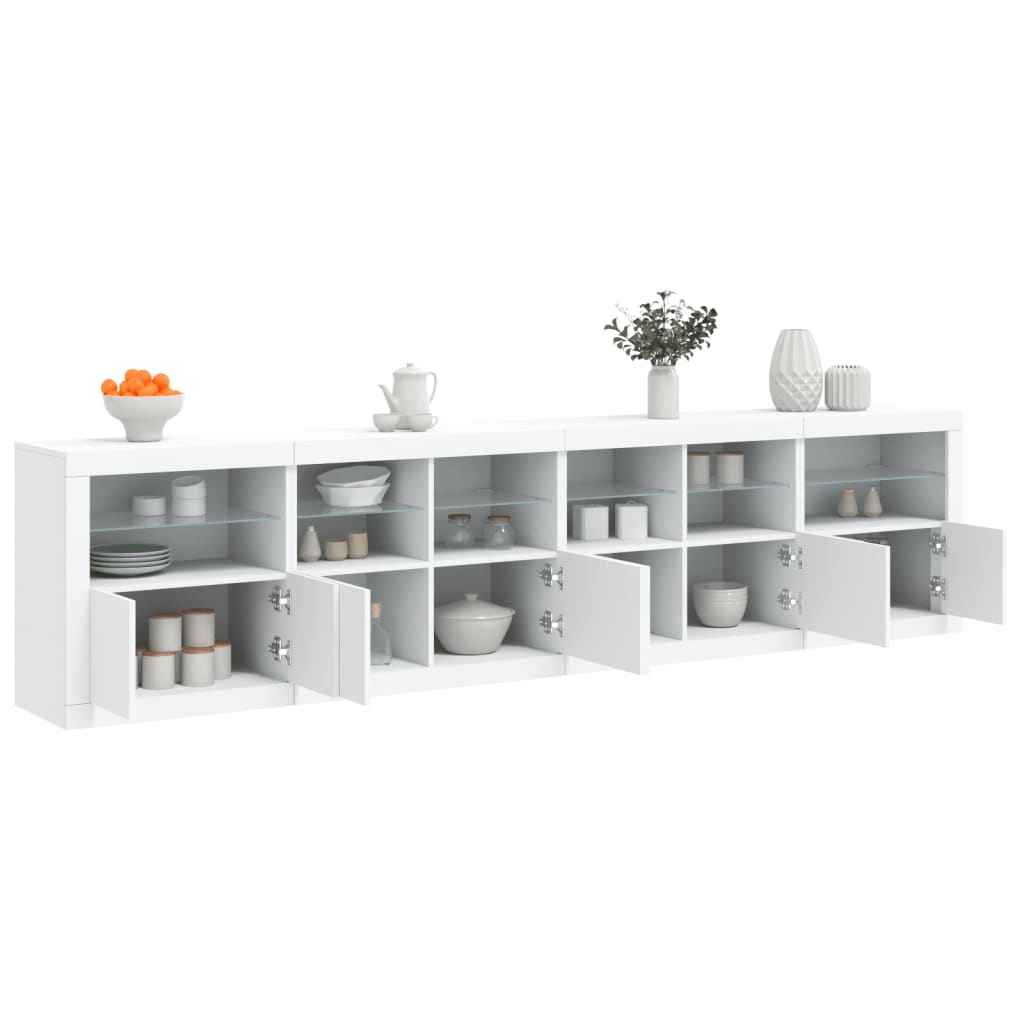 Komoda s LED svjetlima bijela 283x37x67 cm