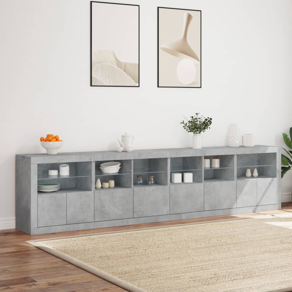 Komoda s LED svjetlima siva boja betona 283x37x67 cm