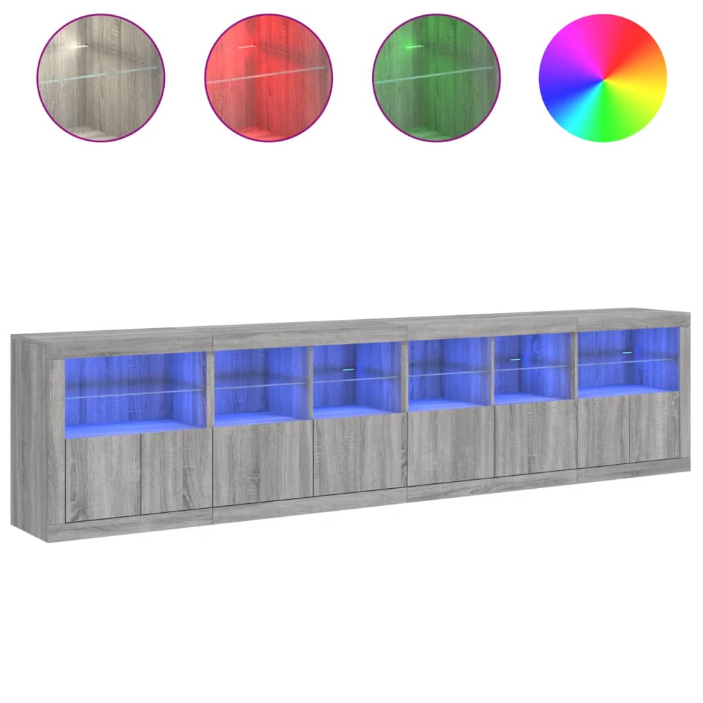 Komoda s LED svjetlima boja sivog hrasta 283x37x67 cm