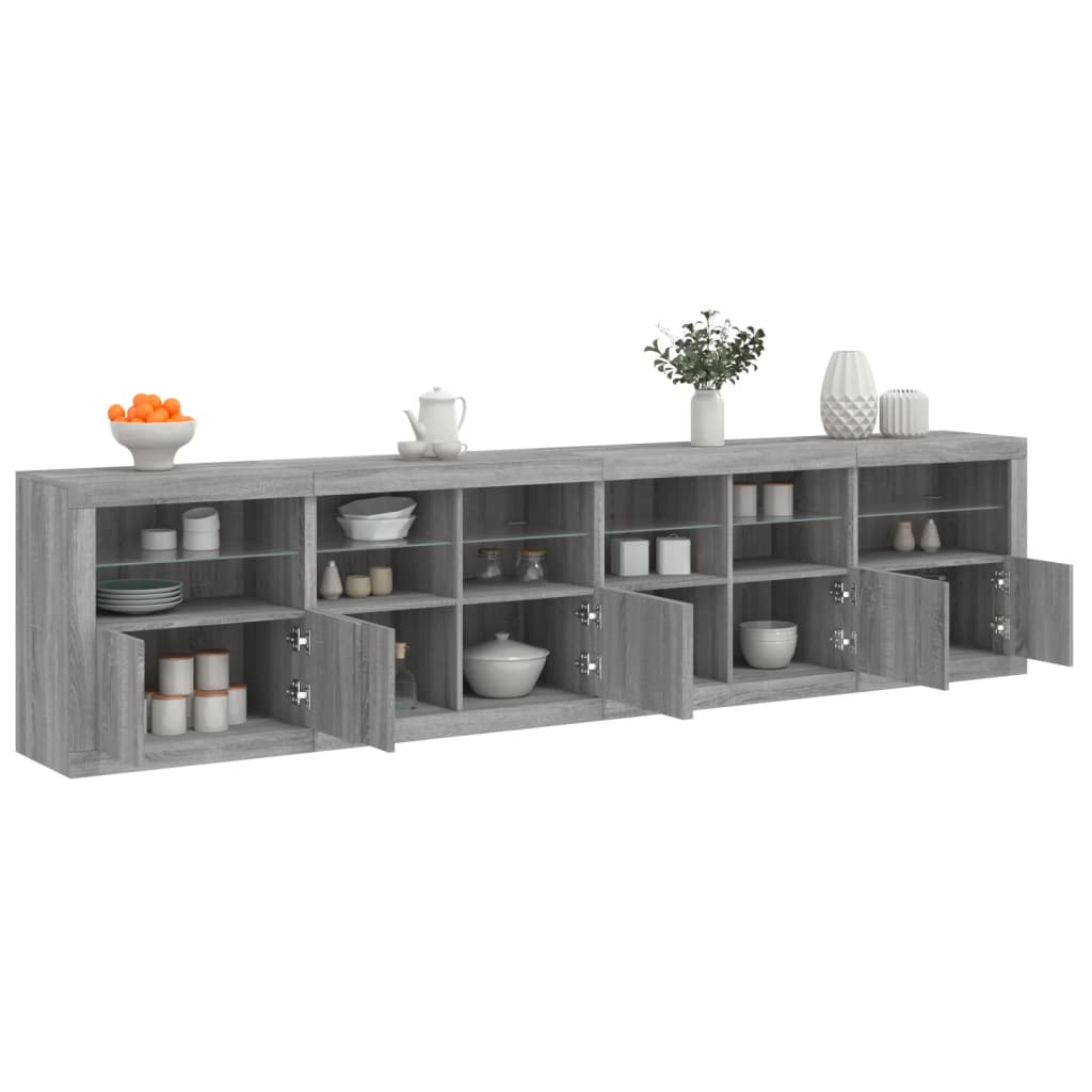 Komoda s LED svjetlima boja sivog hrasta 283x37x67 cm