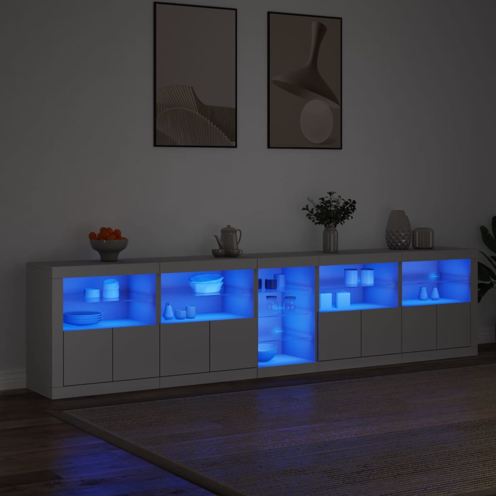 Komoda s LED svjetlima bijela 283x37x67 cm