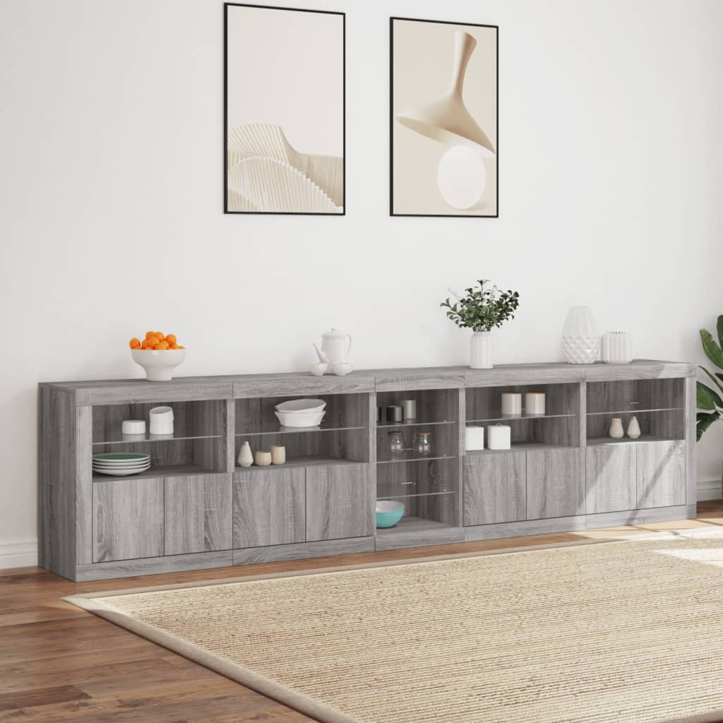 Komoda s LED svjetlima boja sivog hrasta 283x37x67 cm