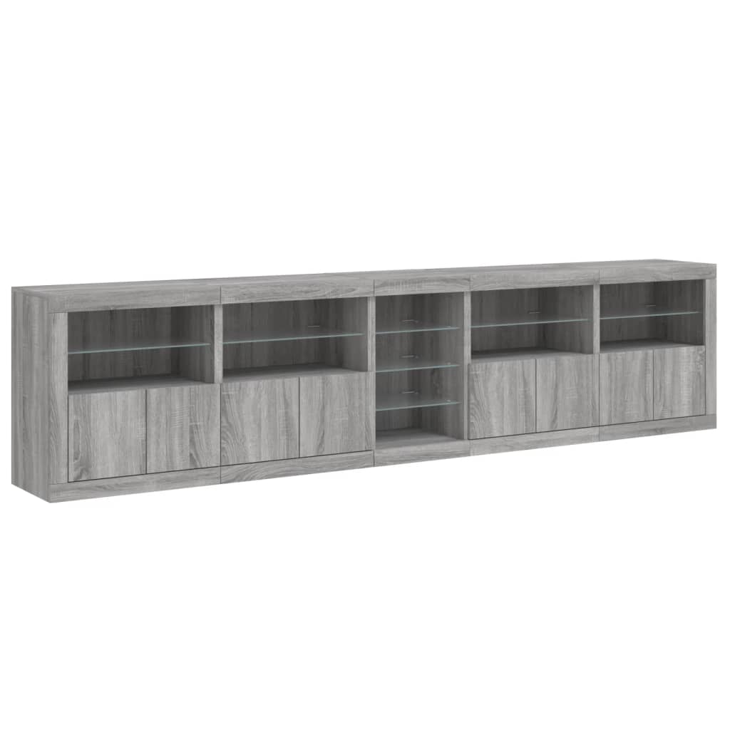 Komoda s LED svjetlima boja sivog hrasta 283x37x67 cm