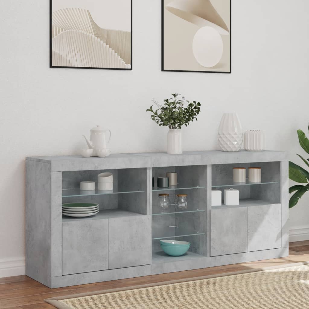Komoda s LED svjetlima siva boja betona 162 x 37 x 67 cm