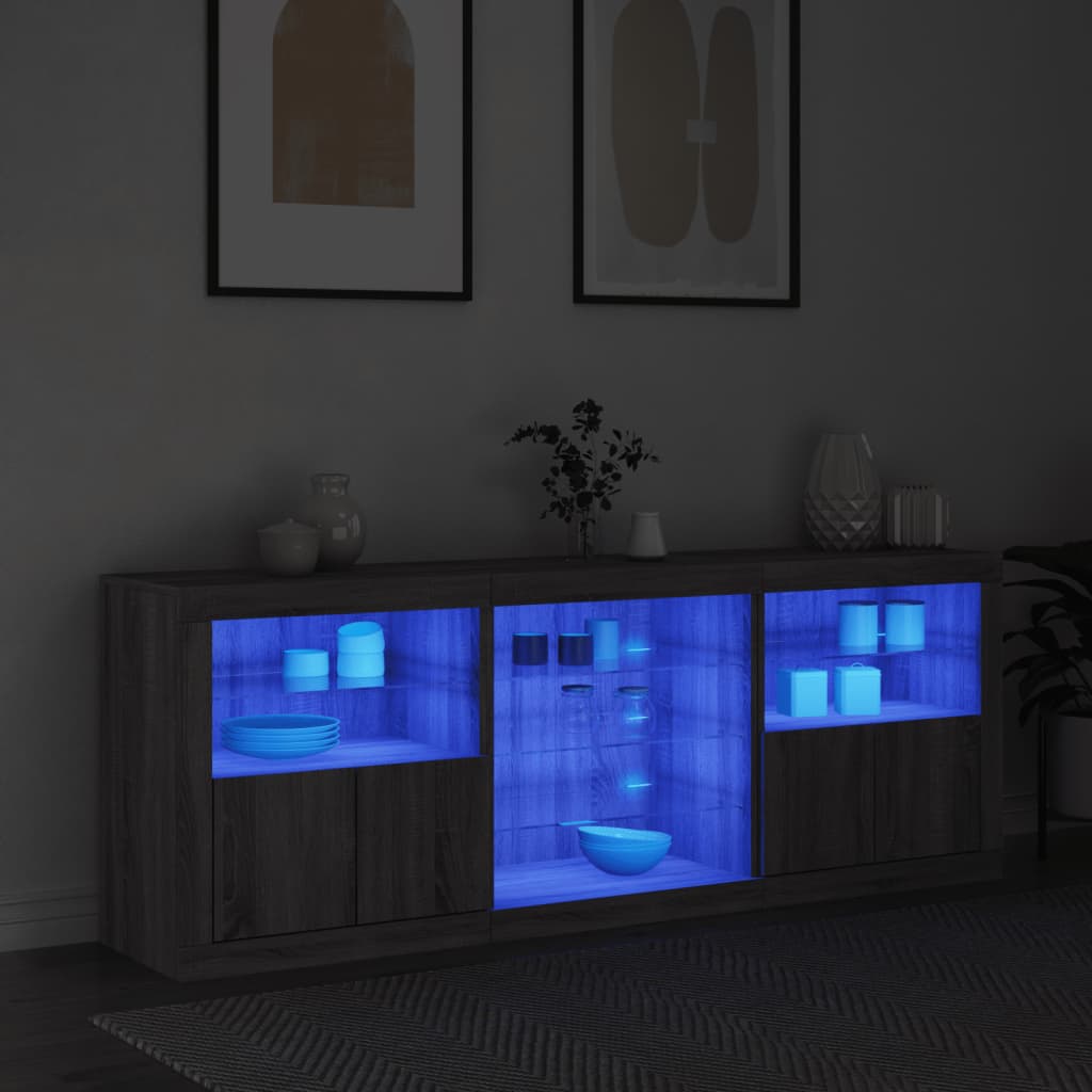 Komoda s LED svjetlima boja sivog hrasta 181,5x37x67 cm