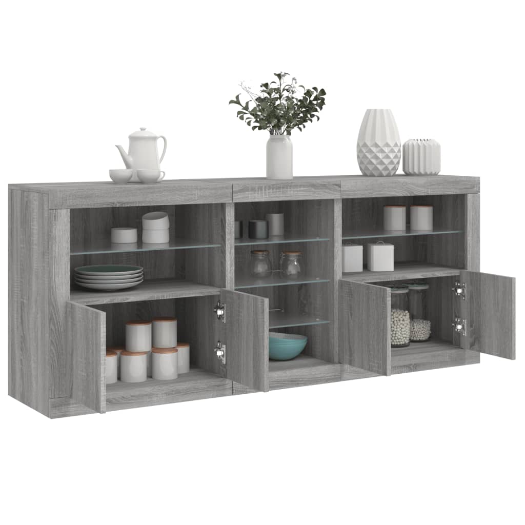 Komoda s LED svjetlima boja sivog hrasta 181,5x37x67 cm