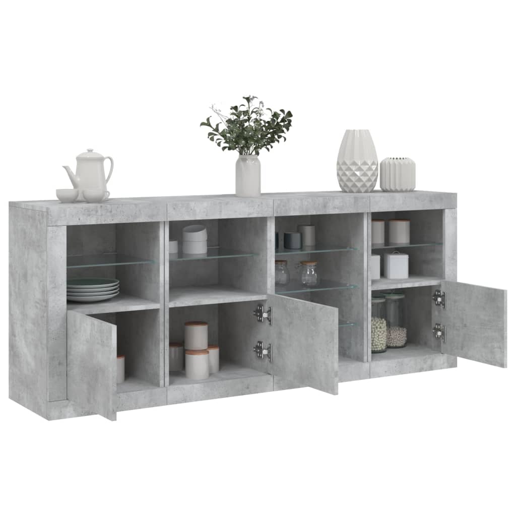 Komoda s LED svjetlima siva boja betona 164 x 37 x 67 cm
