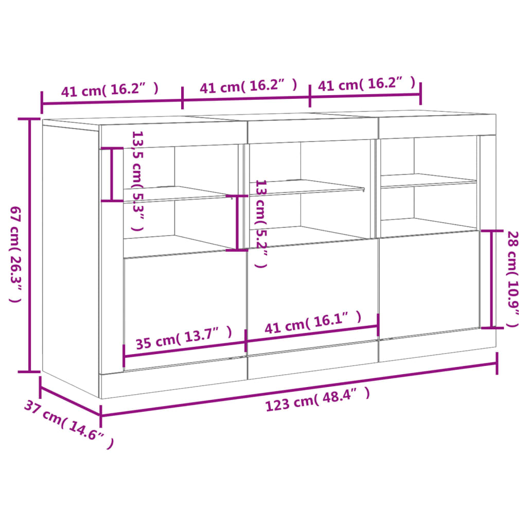 Komoda s LED svjetlima bijela 123 x 37 x 67 cm