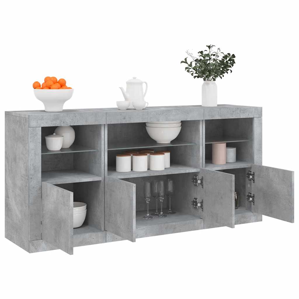 Komoda s LED svjetlima siva boja betona 142,5x37x67 cm