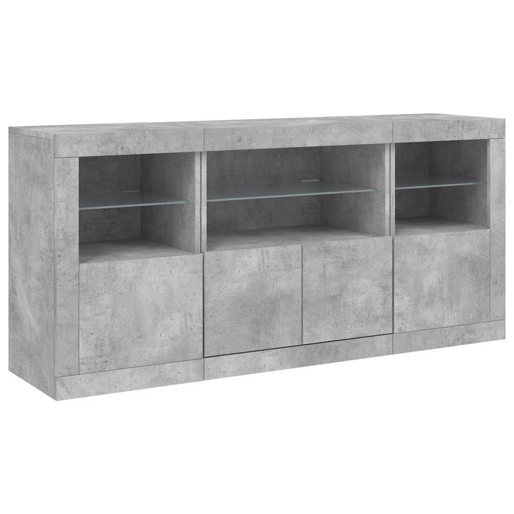 Komoda s LED svjetlima siva boja betona 142,5x37x67 cm