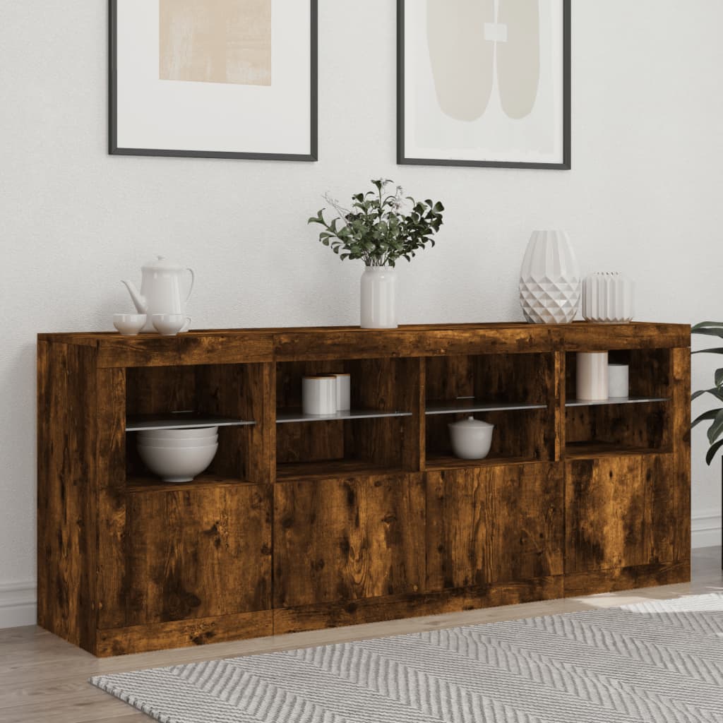 Komoda s LED svjetlima boja dimljenog hrasta 163x37x67 cm