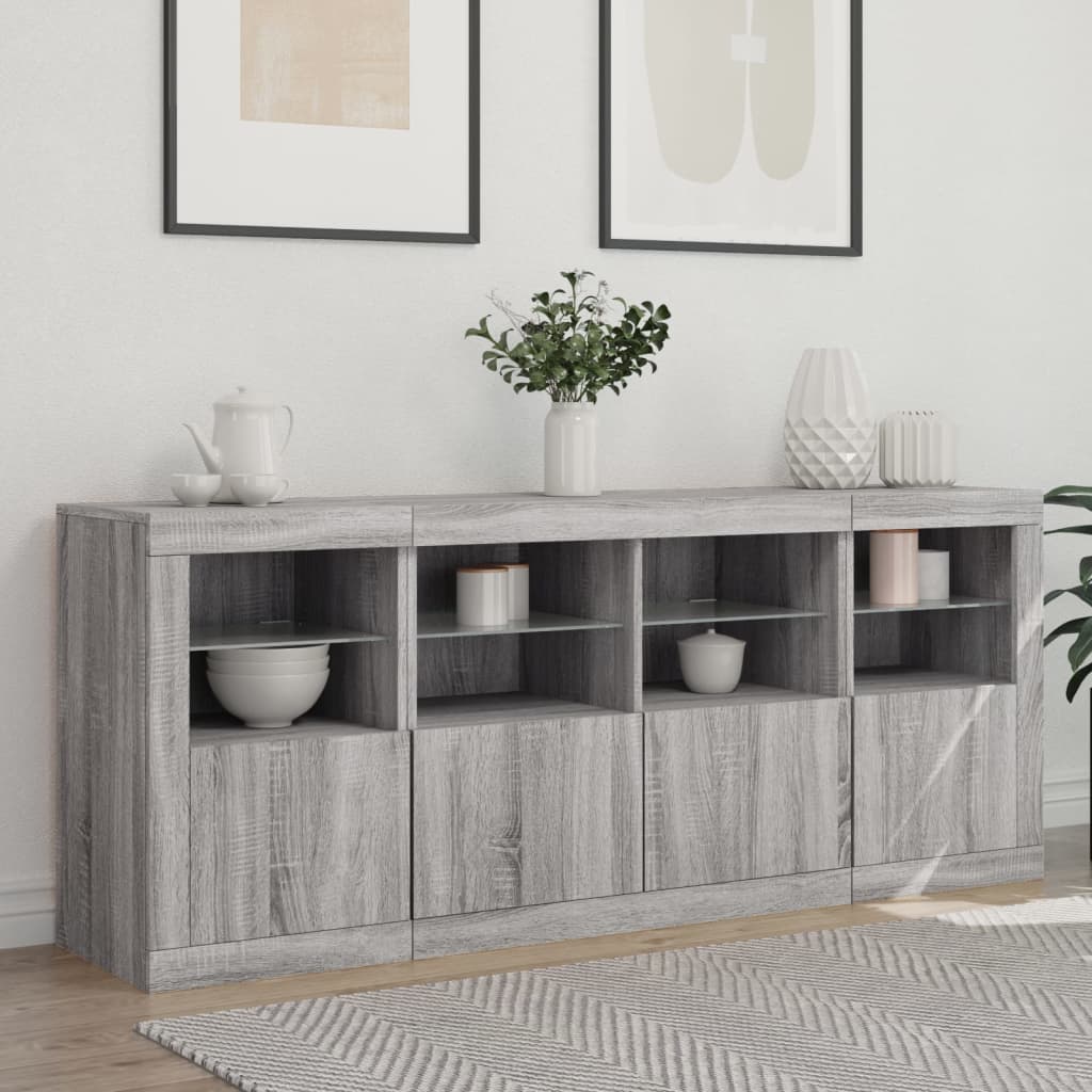 Komoda s LED svjetlima boja sivog hrasta 163x37x67 cm