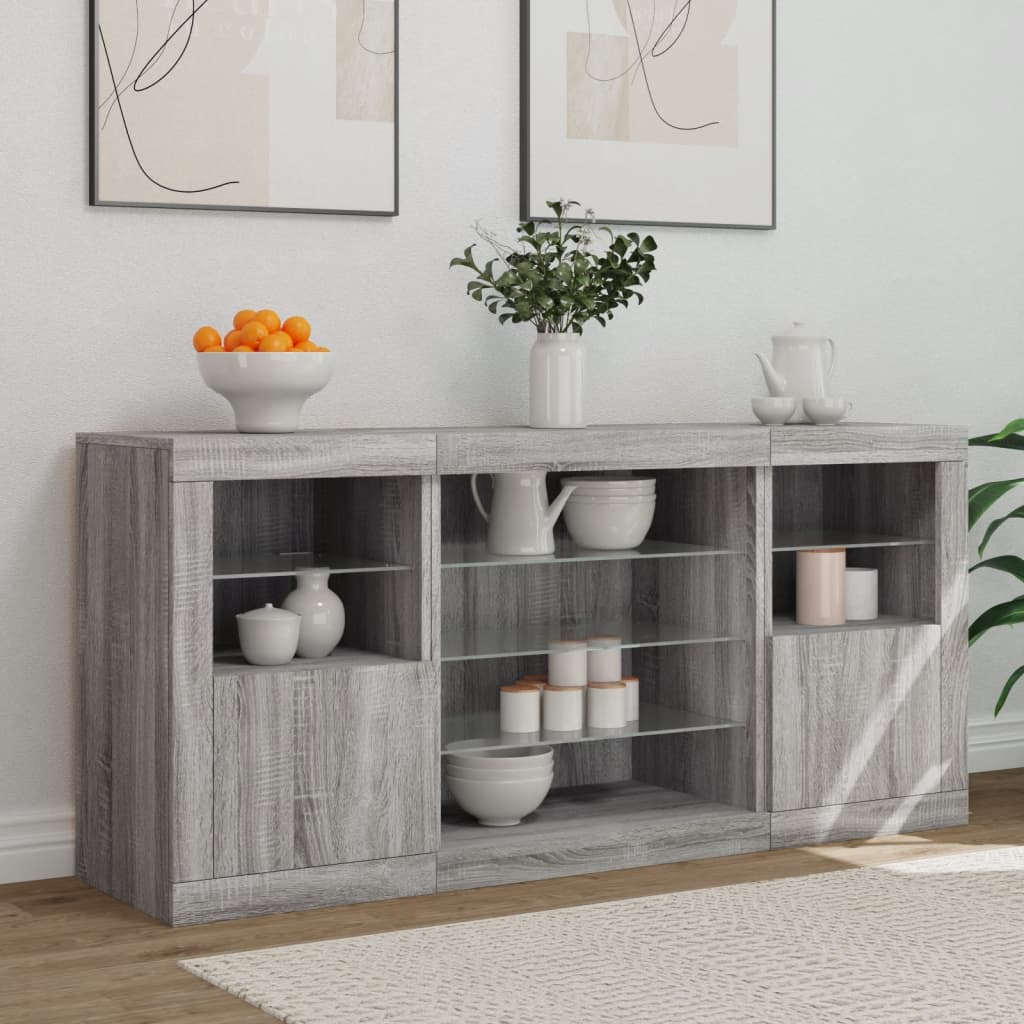 Komoda s LED svjetlima boja sivog hrasta 142,5x37x67 cm