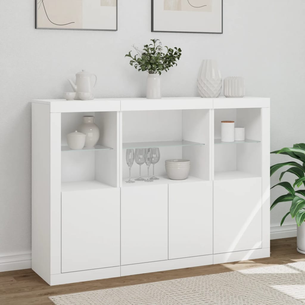 Komode s LED svjetlima 3 kom bijele od konstruiranog drva