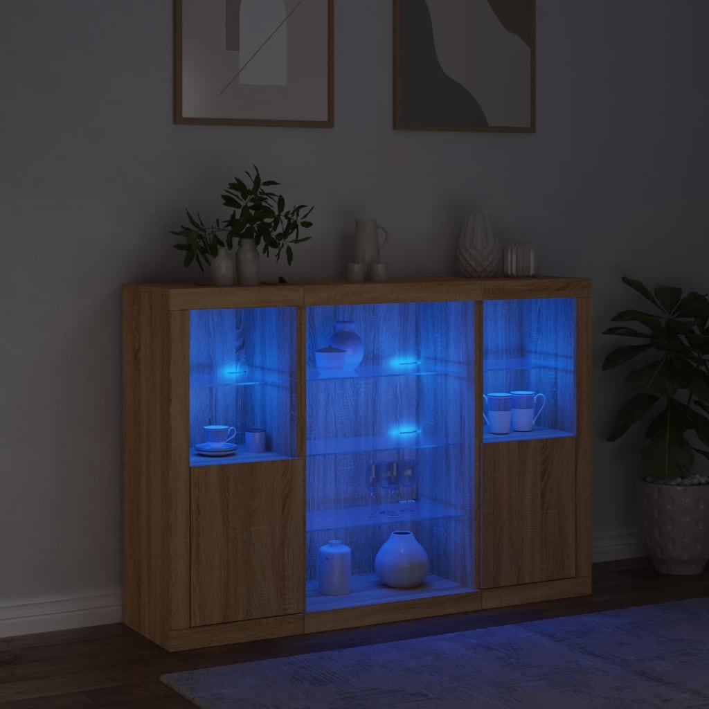 Komode s LED svjetlima 3 kom boja hrasta sonome