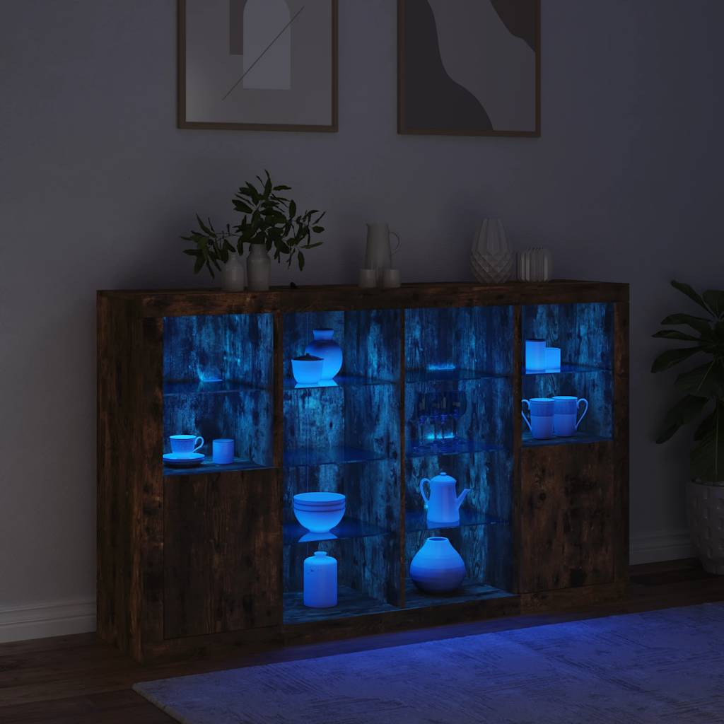 Komode s LED svjetlima 3 kom boja dimljenog hrasta