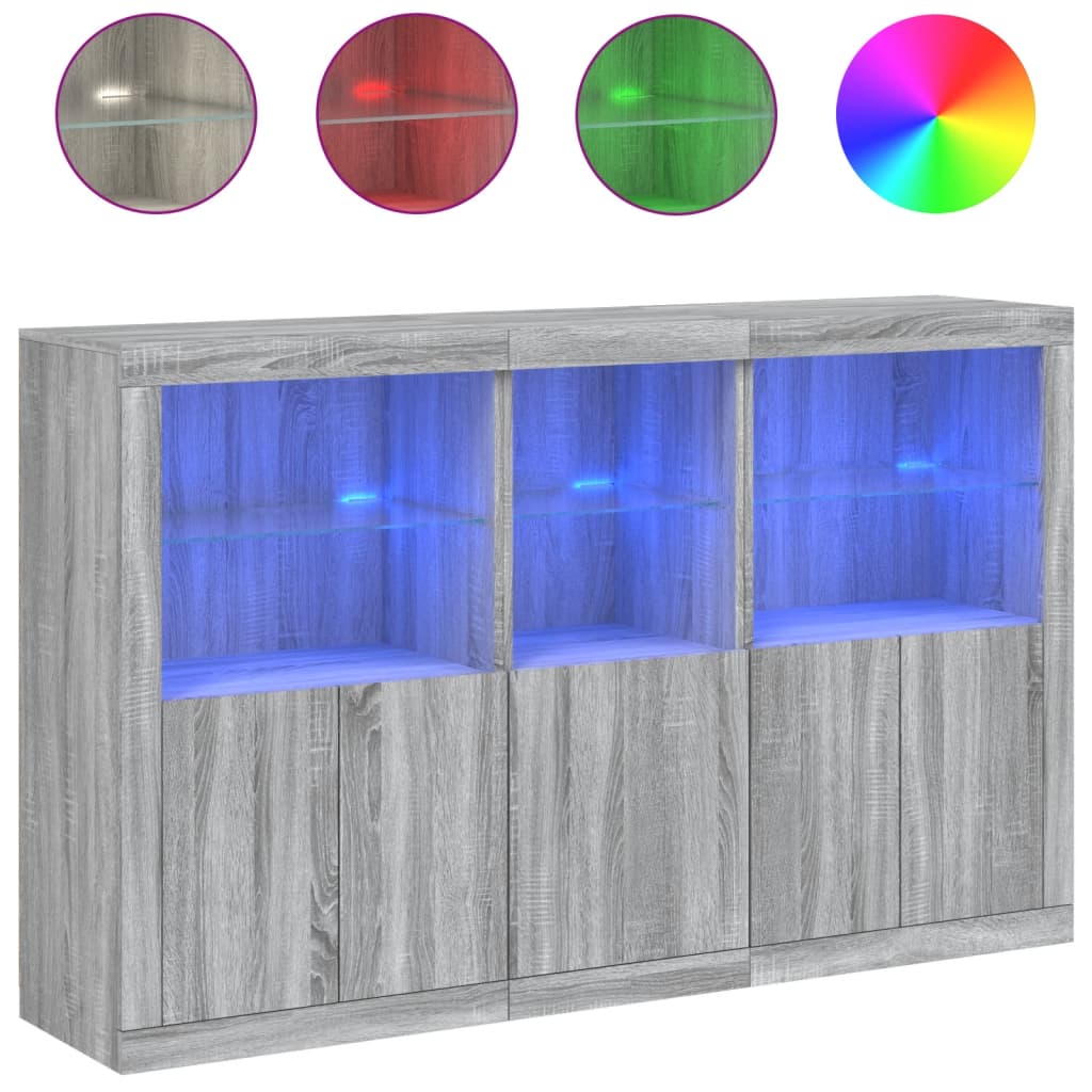 Komoda s LED svjetlima boja sivog hrasta 162x37x100 cm