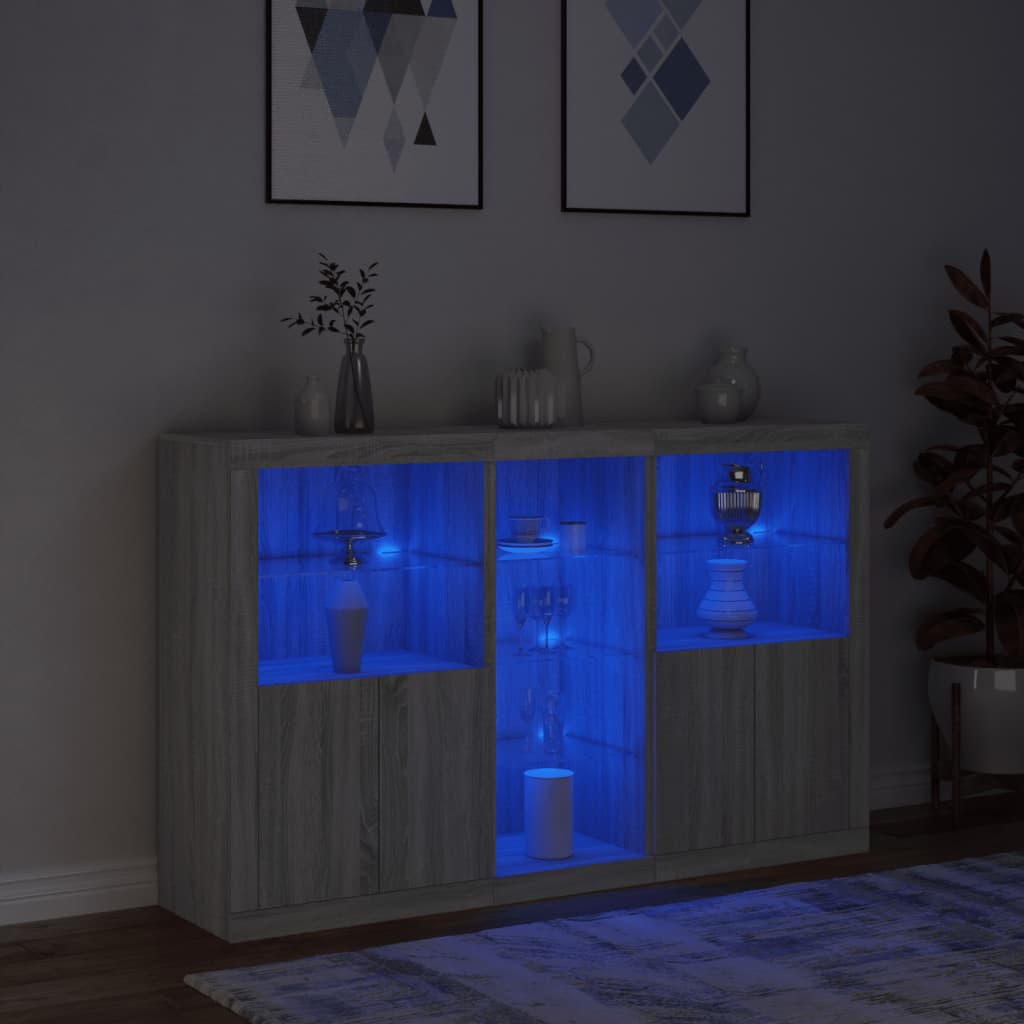 Komoda s LED svjetlima boja sivog hrasta 162x37x100 cm
