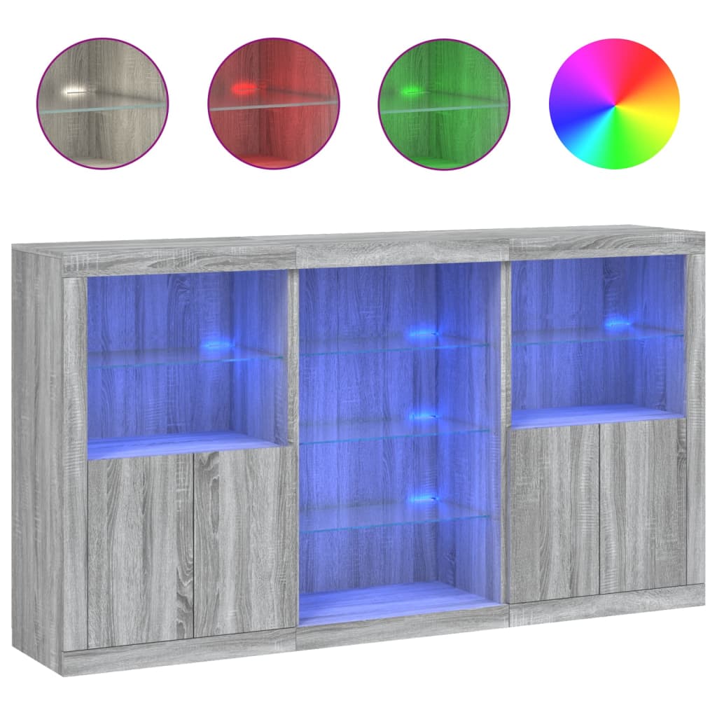 Komoda s LED svjetlima boja sivog hrasta 181,5x37x100 cm