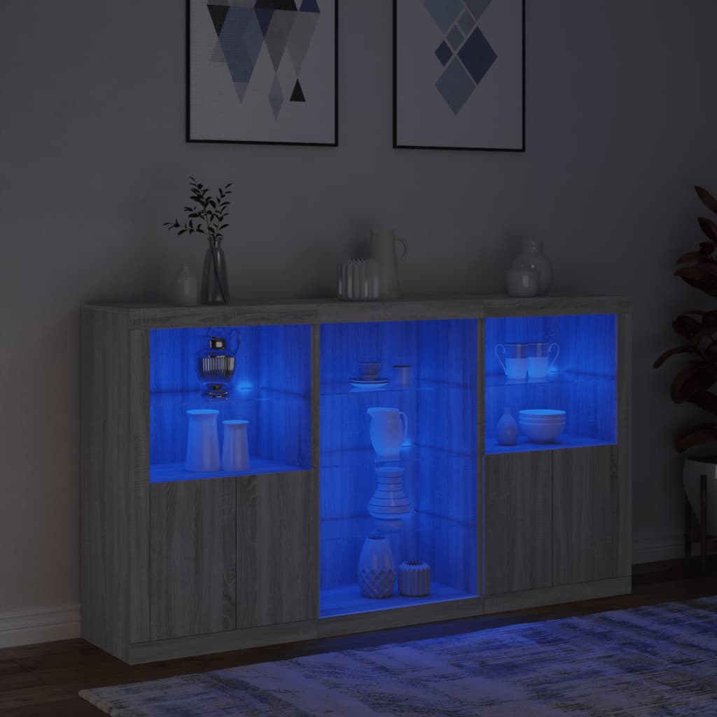 Komoda s LED svjetlima boja sivog hrasta 181,5x37x100 cm