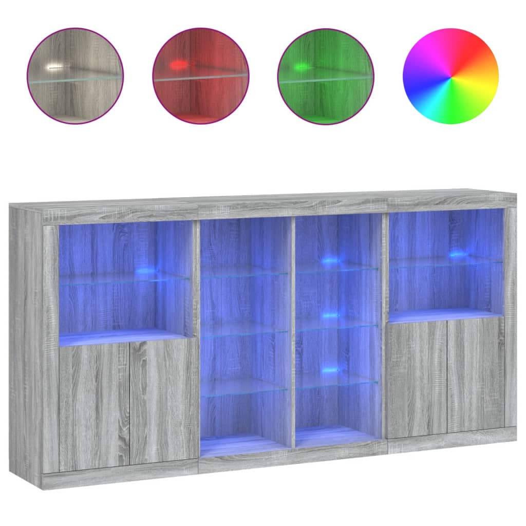 Komoda s LED svjetlima boja sivog hrasta 202x37x100 cm