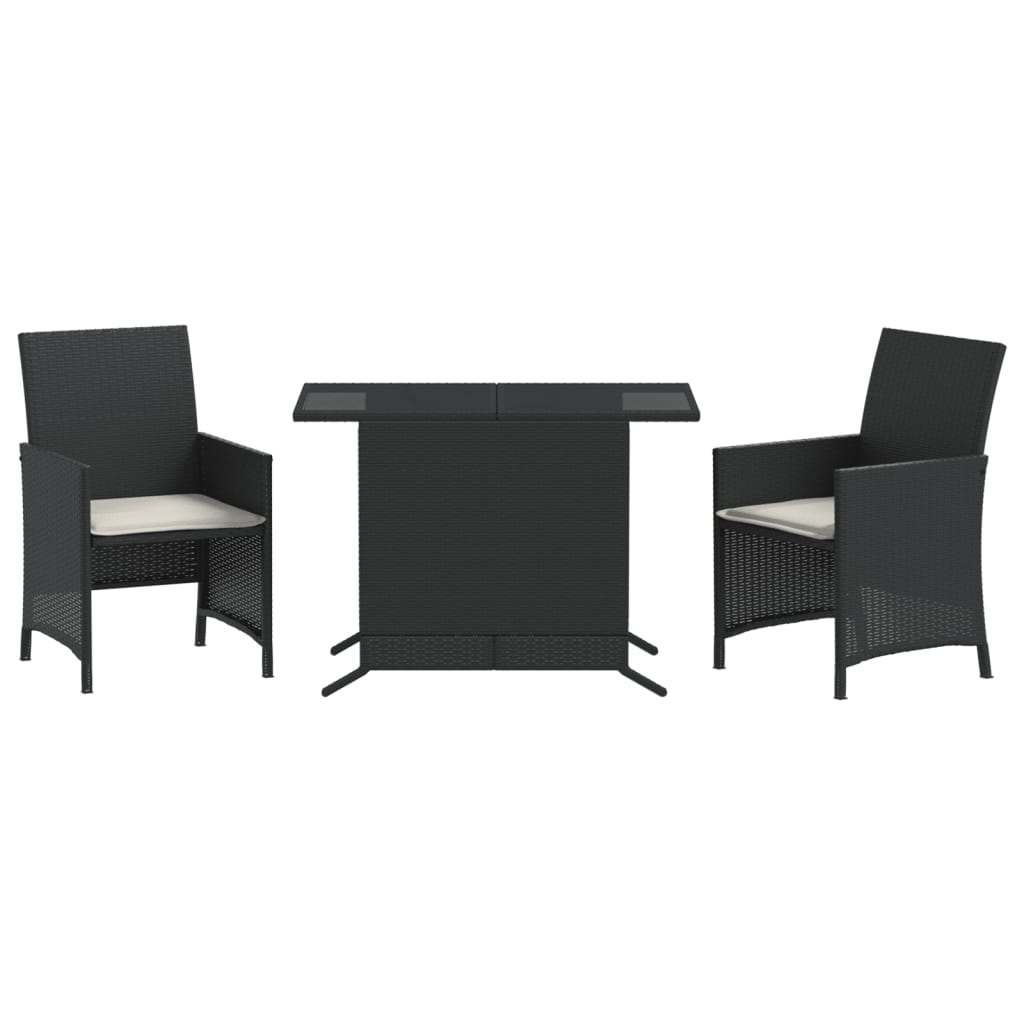 3-dijelni bistro set s jastucima crni od poliratana