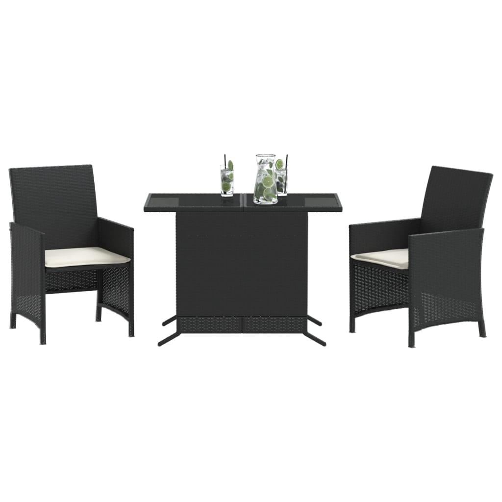 3-dijelni bistro set s jastucima crni od poliratana