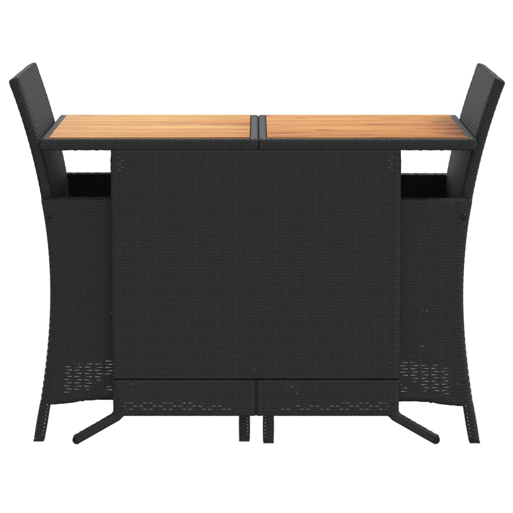3-dijelni bistro set s jastucima crni od poliratana