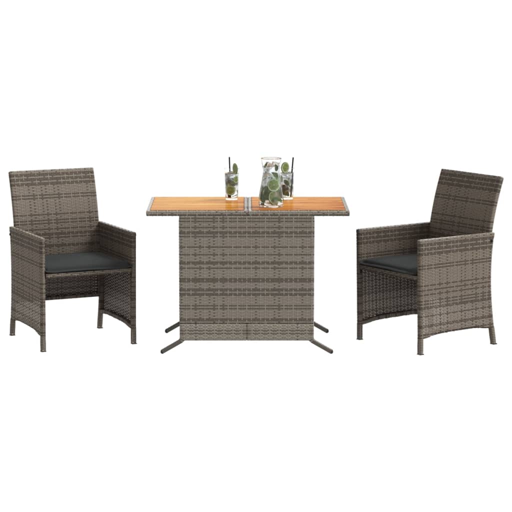 3-dijelni bistro set od poliratana s jastucima sivi